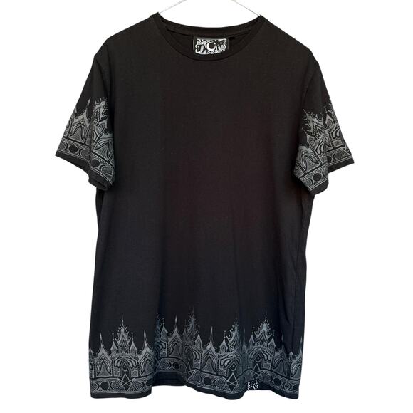 Killstar Shirt Mens Large Black Gothic Occult Border Hem Print Short Sleeve Tee - Picture 1 of 10